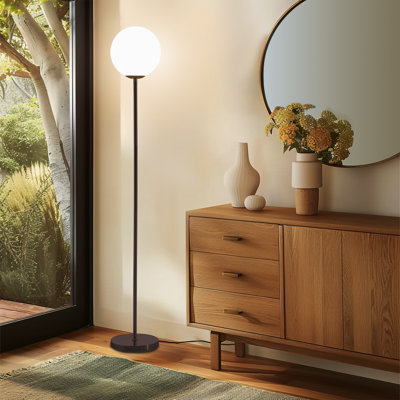 Luna Industrial Modern LED Floor Lamp with Glass Round Globe Shade