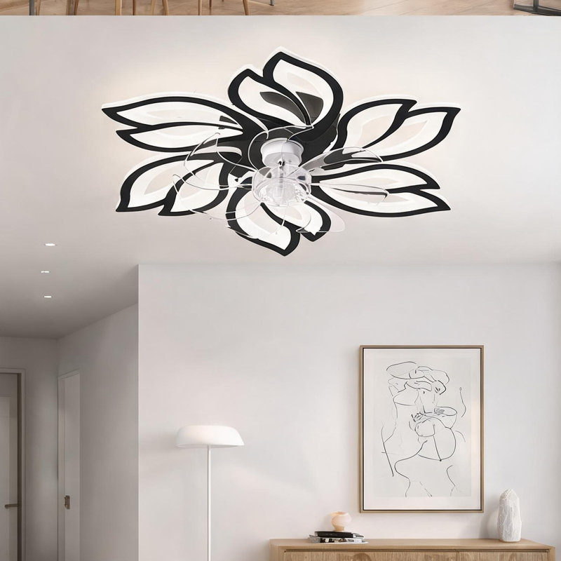 Ventilateur de plafond à télécommande en noir, 25,5 po, avec flux d'air saisonnier, éclairage DEL, fixation à profil bas