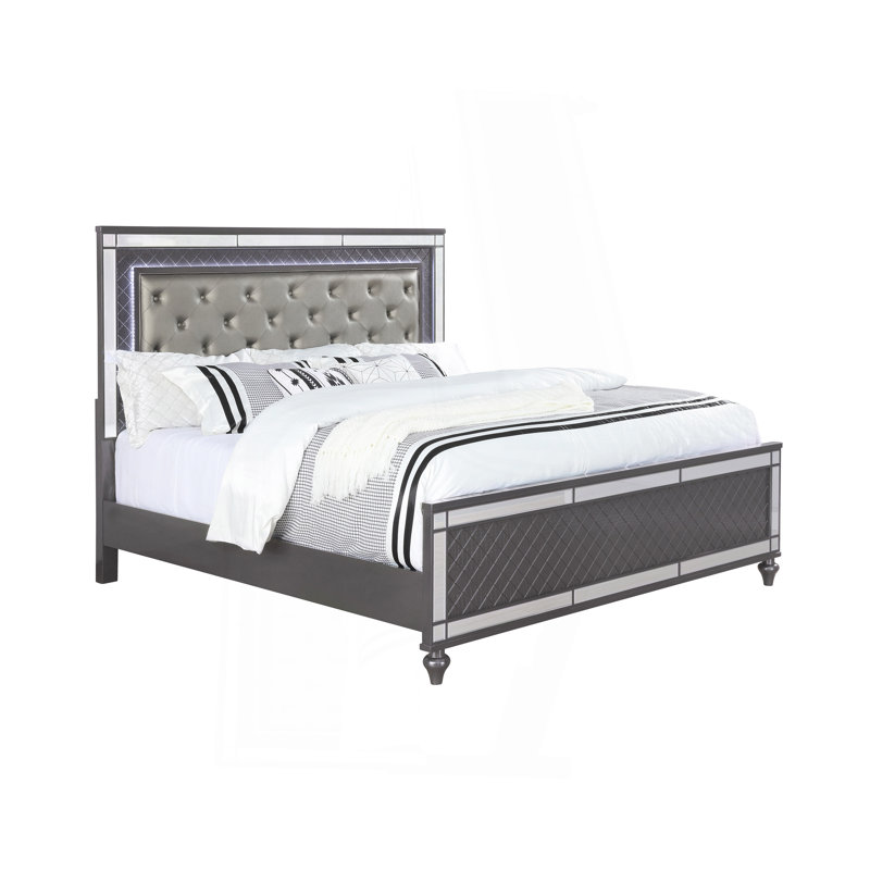 Mobilier de chambre à coucher en bois massif en bois massif gris de style moderne, Grand lit