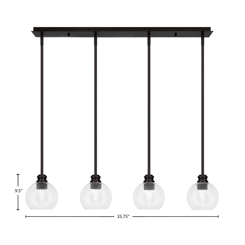Luminaire suspendu linéaire 4 lumières avec verre 5,75 po Edge, Clair, Espresso