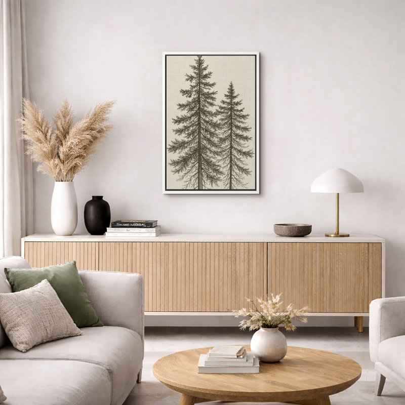 «Tall Pine Trees Classic Botanical Nature Art», reproduction d'art sur toile encadrée, H 24 po x l 16 po, Blanc