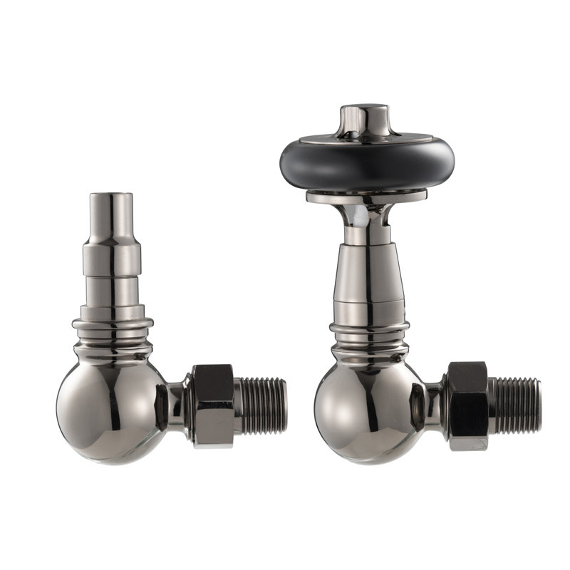 Abbate Heating Corner Thermostatic Radiator Valve with Wheel Head & Lockshield, Black Nickel