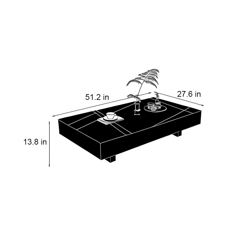 Table rectangulaire légère et luxueuse, H 13,8 po x L 51,2 po x l 27,6 po