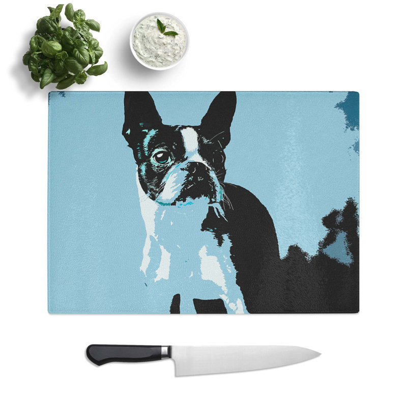Tempered Glass Boston Terrier Dog Chopping Board, 39 cm W x 28.5 cm L