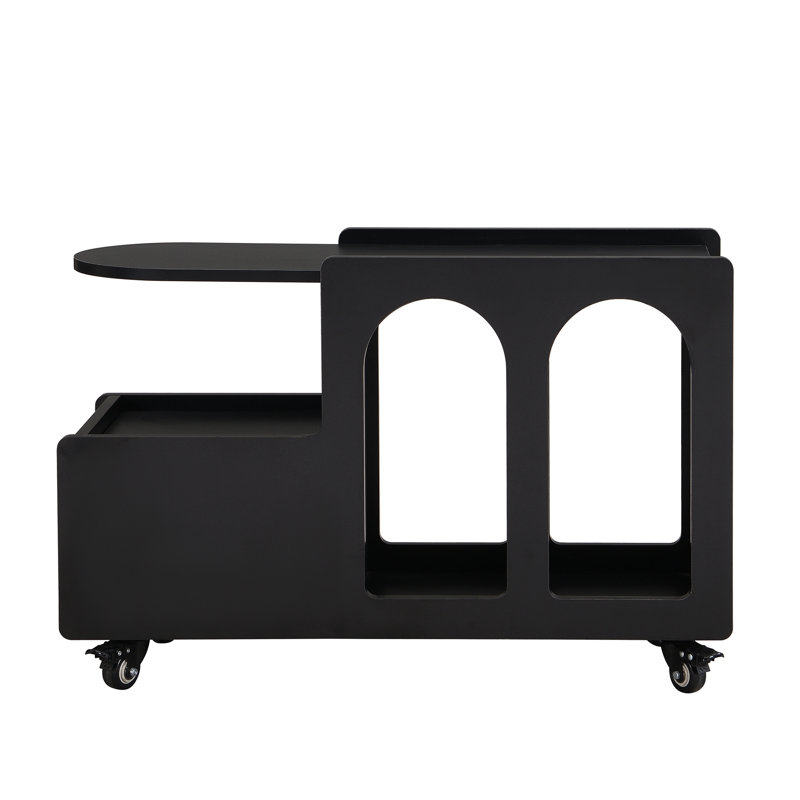 Table de bout mobile avec roues verrouillables, table d'appoint de style crème avec tiroir de rangement, table de chevet étroite de 11,8 pouces avec rangement multicouche, salon, noir