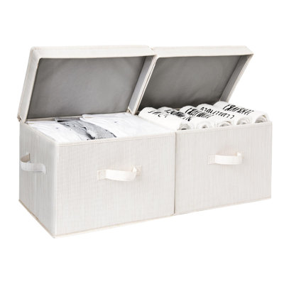 2-Pack Large Fabric Storage Bins with Lids & Handles, Stackable Decorative Closet Organizer Storage Boxes for Home Shelf Organization