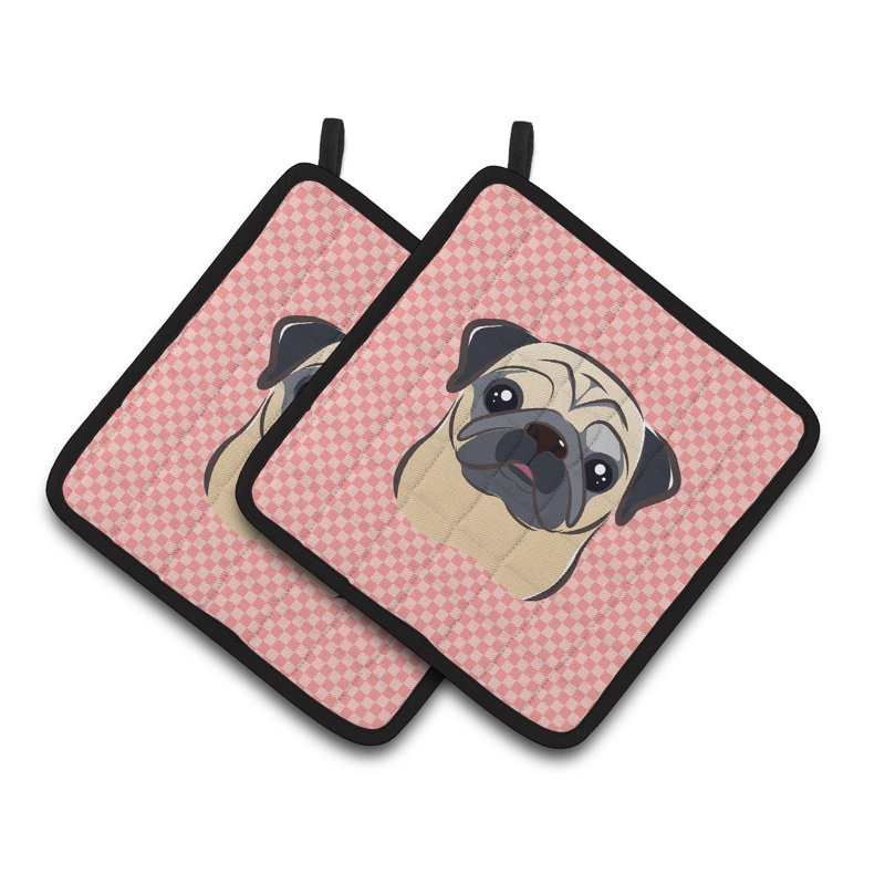 Cuisinier poignée carlin caroline trésors Checkerboard, Rose / fauve