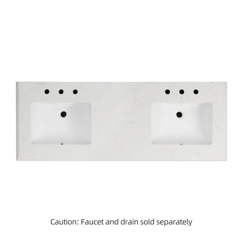 60'' White Double Freestanding Bathroom Vanity with Marble Top