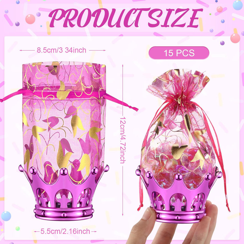 15 gobelets à couronne remplissables roses avec sachets 15 pièces