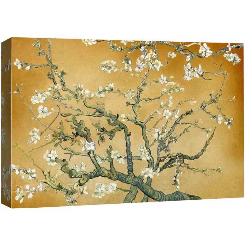 «Amandier en fleurs» par Vincent van Gogh, Miel doré, Toile tendue, H 32 po x l 48 po x P 1,5 po
