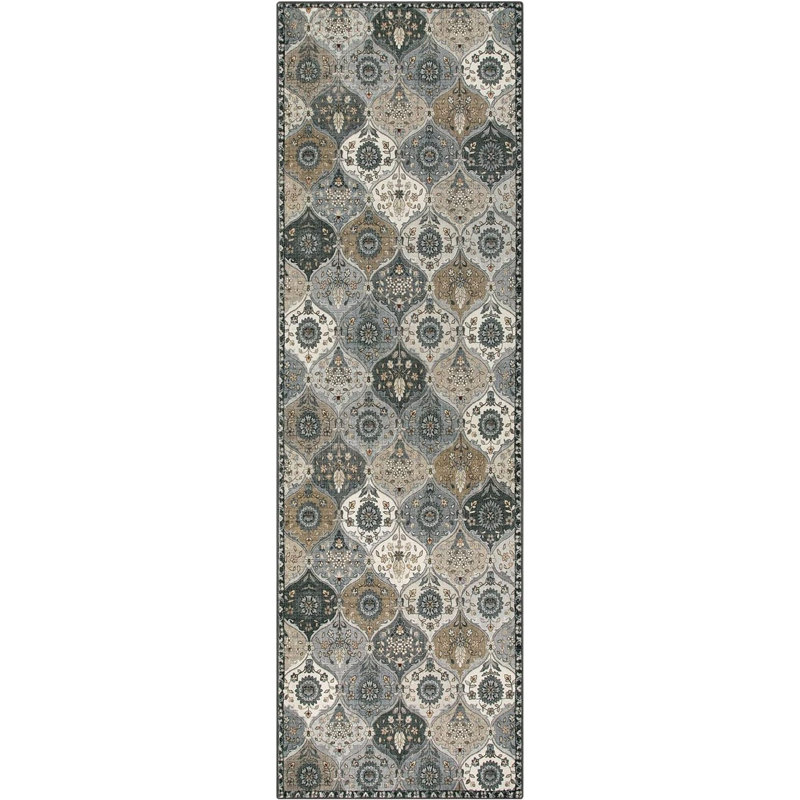 Moroccan Kitchen Rug, Ultra-Thin Soft Washable Oriental Non-Slip Hallway Rug Indoor Throw Carpet For Entryway Bedroom Laundry Room Foyer, Grey