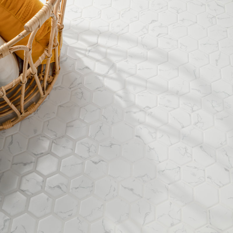 Carreau de mosaïque en porcelaine mate 11 po x 13 po Carrara