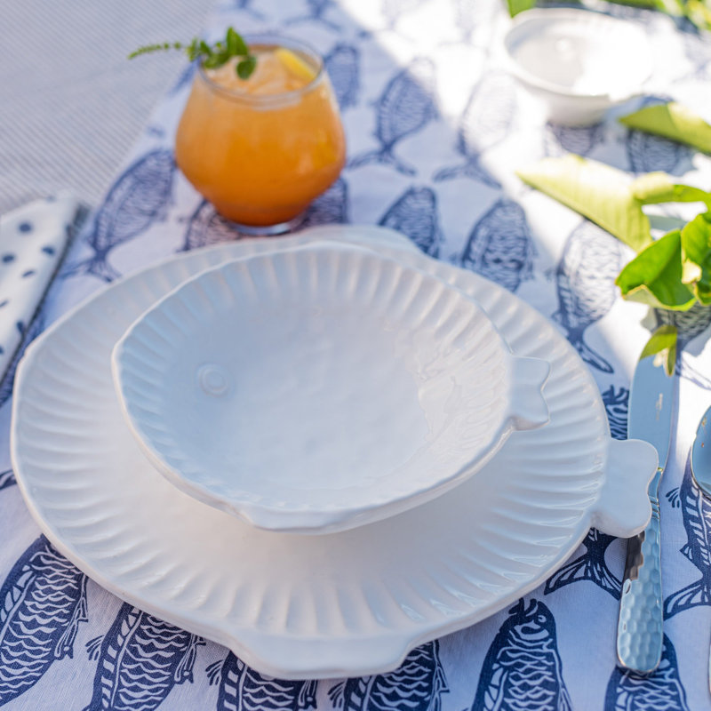 Assiette plate Pesce Serena, Blanc