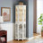 Corner Curio Cabinet with 4 Adjustable Tempered Glass Shelves, Lighting, Solid Wood Legs &amp; Mirrored Back | MDF+glass,Solid Wood+MDF | Shabby Chic-681359821
