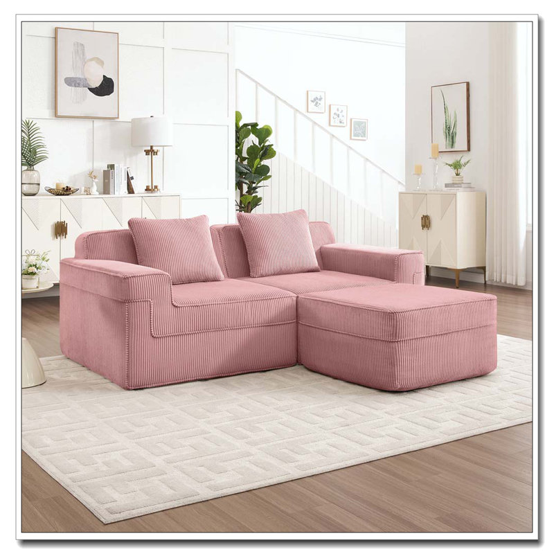 Canapé modulaire en L à 2 places sans os, canapé modulaire Cloud avec assise profonde, canapé modulaire moderne à 2 places avec coussins décoratifs et 1 repose-pieds mobile