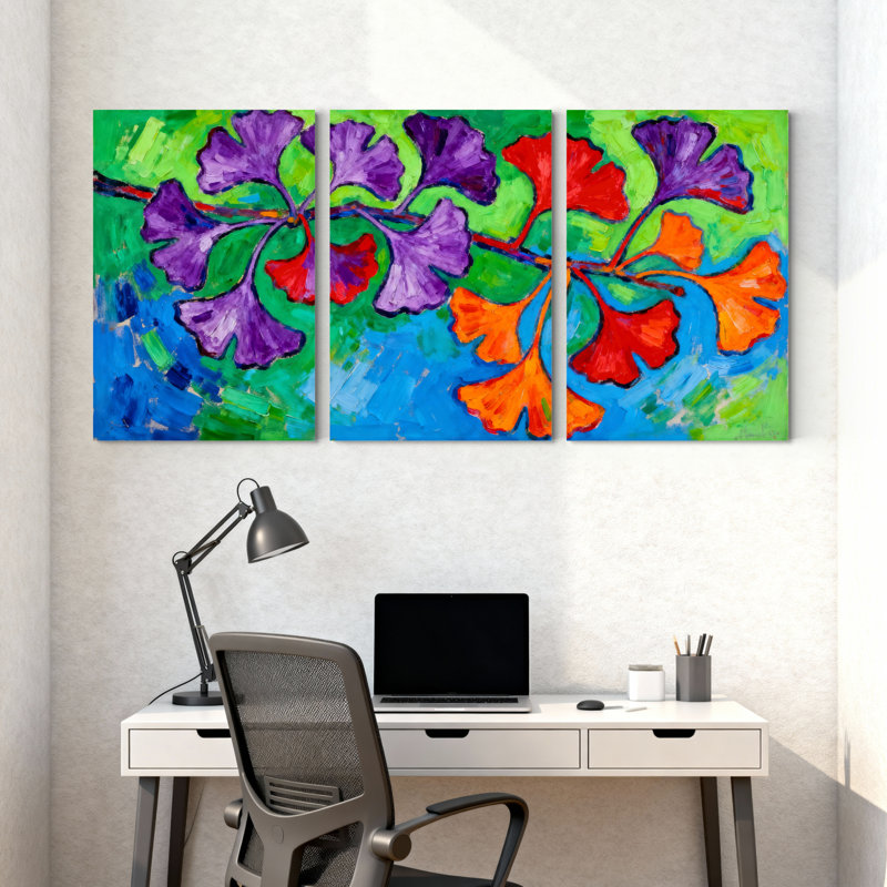 Tableau abstrait floral sur toile tendue (ensemble de 3), H 24 po x l 48 po