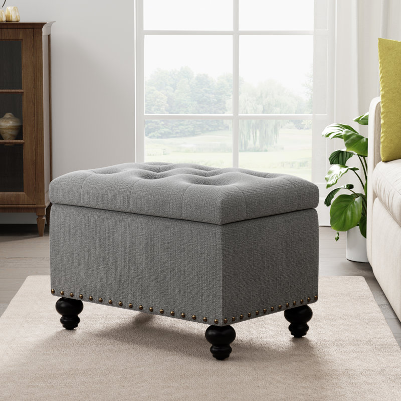 Dhiren 23.6" W Rectangle Upholstered Storage Ottoman, Jensen Gray Polyester Blend