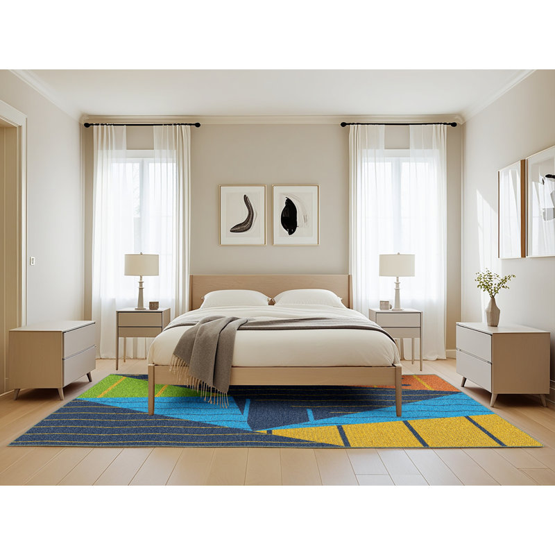 Tapis décoratif bleu, Rectangle 5 pi x 8 pi