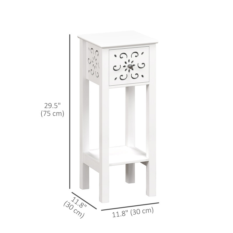 Nightstand Set of 2 with Drawer and Open Storage Shelf, White, White