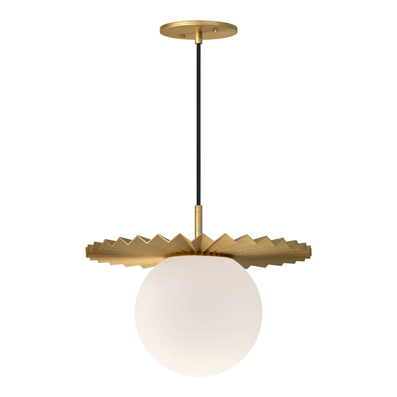 Carletta 1 - Light Single Pendant, 11.75" H x 13.88" W x 13.88" D, Brushed Gold/Opal Matte Glass