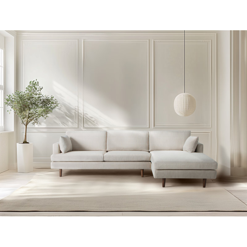 Canapé modulaire à méridienne rembourré Laguna, Orienté à droite (vu de face), Tissu performance natté crème
