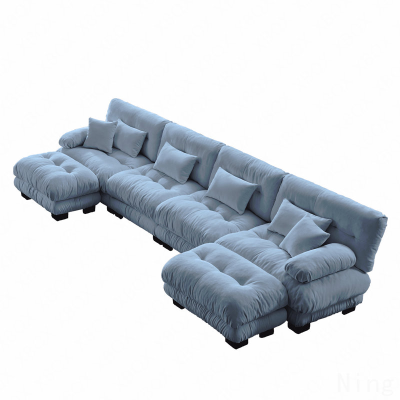 Canapé modulaire en U dans des pièces familiales spacieuses, canapé modulaire à combinaison libre, canapé pour le salon, canapé 4 places avec 2 repose-pieds, bleu chenille