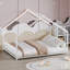 Cadre de lit double pour enfant avec bandes lumineuses à DEL, cadre en fer en forme de toit, L 78,5 po x l 55,9 po x H 58,4 po-791815257