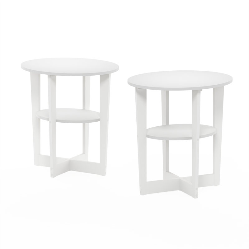 Ensemble de tables de bout ovales avec rangement Cross Legs, Blanc, Blanc