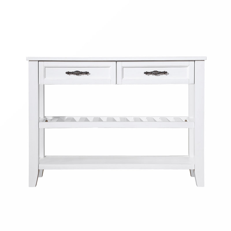 Ajada Wood Storage Console Table with 2 Storage Drawers and 2 Tiers Shelves, White