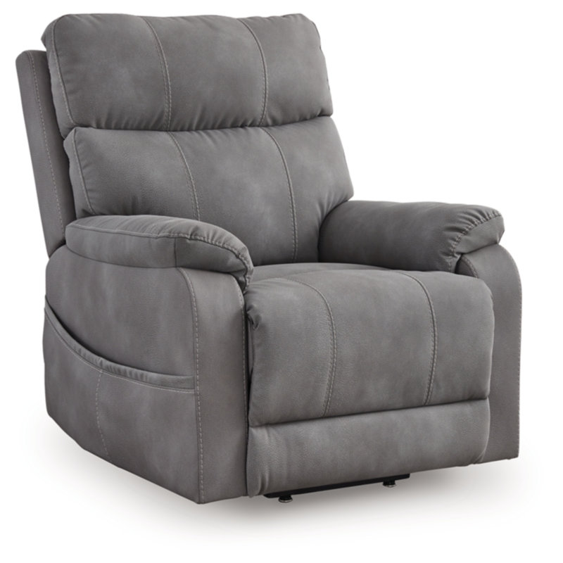 Slate Faux Leather Power Lift Recliner with Spacious Seating
