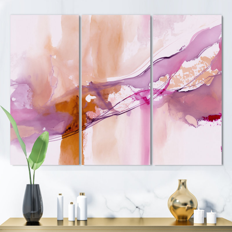 Serenity In Rasberry Blush III - ensemble d'art mural abstrait à l'encre liquide, H 28 po x l 36 po x P 1 po, Toile tendue