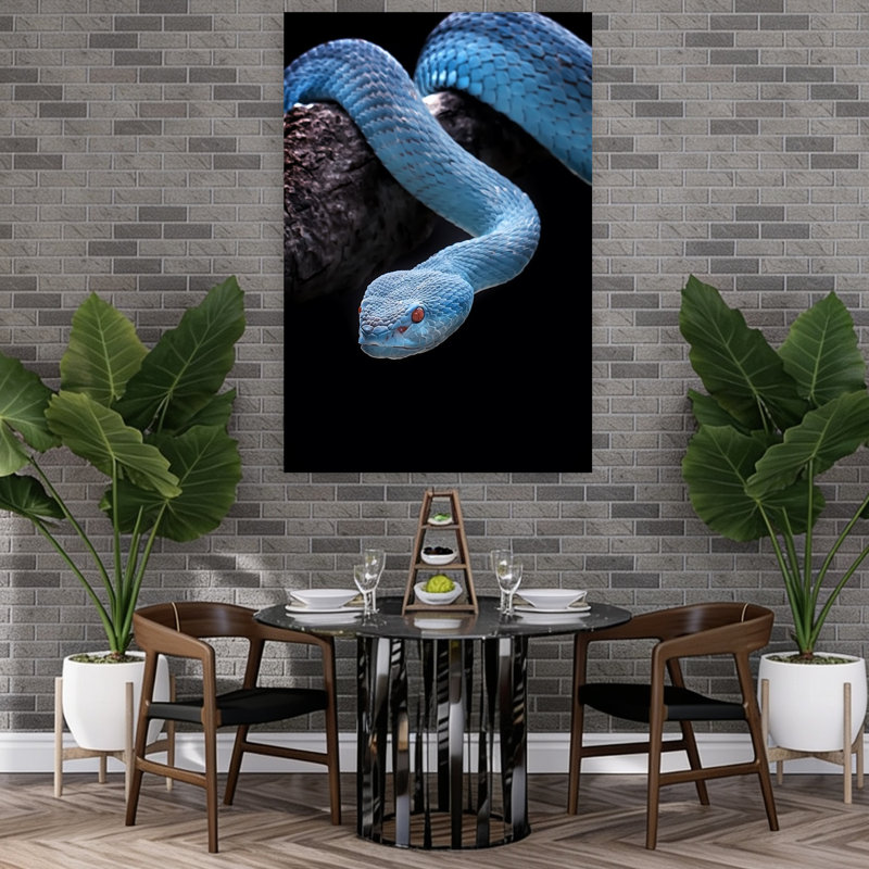 Blue Viper Red Eyes Contemporary Snake Wall Art Print 1 Piece Wrapped Canvas Wall Art, 152.4cm H x 101.6cm W
