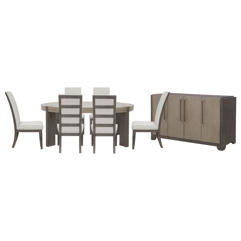 Table de salle à manger ronde avec 6 chaises d'appoint et buffet Inzillo, 8 pièces: table, 6 chaises latérales, armoire