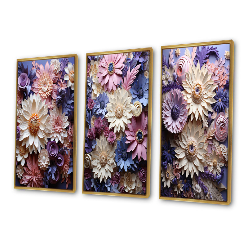 Populaire «Daisy Bloom Simple Beauty», ensemble de 4 impressions sur marguerites, Cadre flottant doré, H 28 po x l 36 po