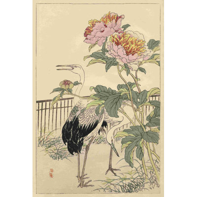 Grue et pivoine
