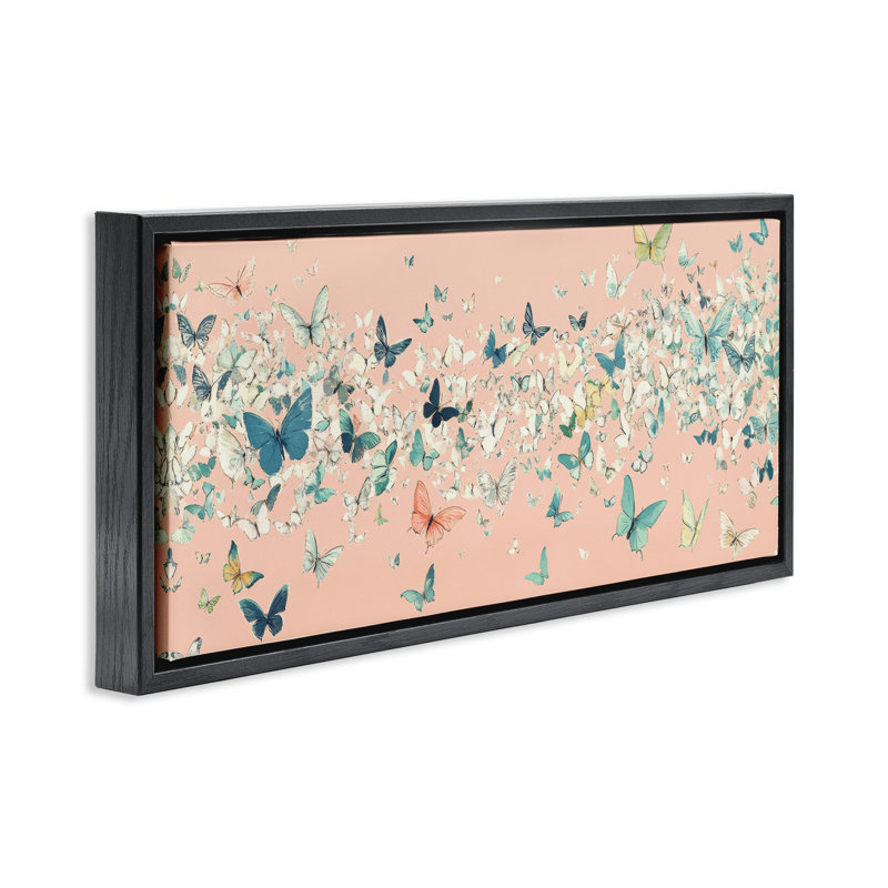 Cadre flottant Blush Butterfly Soiree, design par Petal Prints Design, H 11 po x l 25 po, Cadre flottant noir de jais