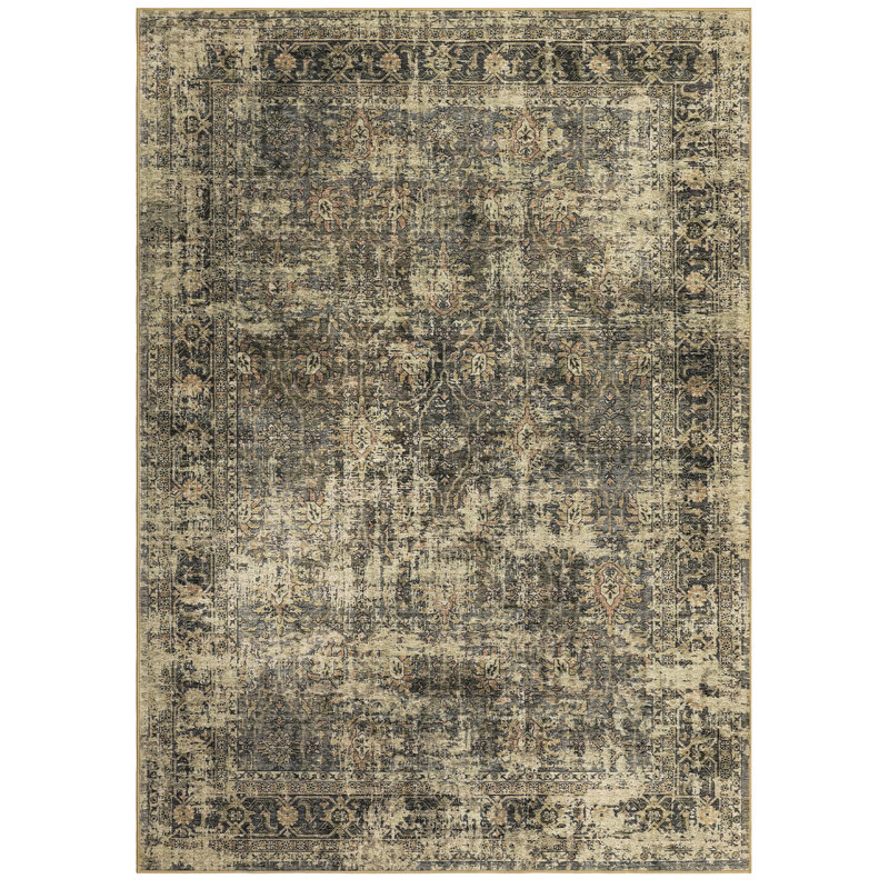  Living Room Rug 9x12 Area Rug Anti-Slip Backing Vintage Distressed Rug Machine Washable Big Nursery Rug for Bedroom Dining Room Office Green