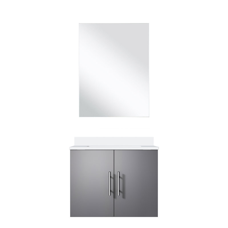 Meuble-lavabo gris foncé l 24 po x P 22 po avec comptoir en quartz blanc et miroir de 18 po à fermeture douce et spacieuse, teinture alcaline
