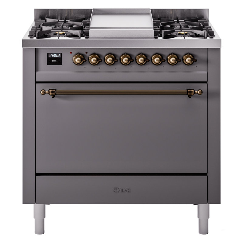 ILVE Nostalgie II 36 in Dual Fuel Range, Liquid Propane, Graphite Matte/Bronze