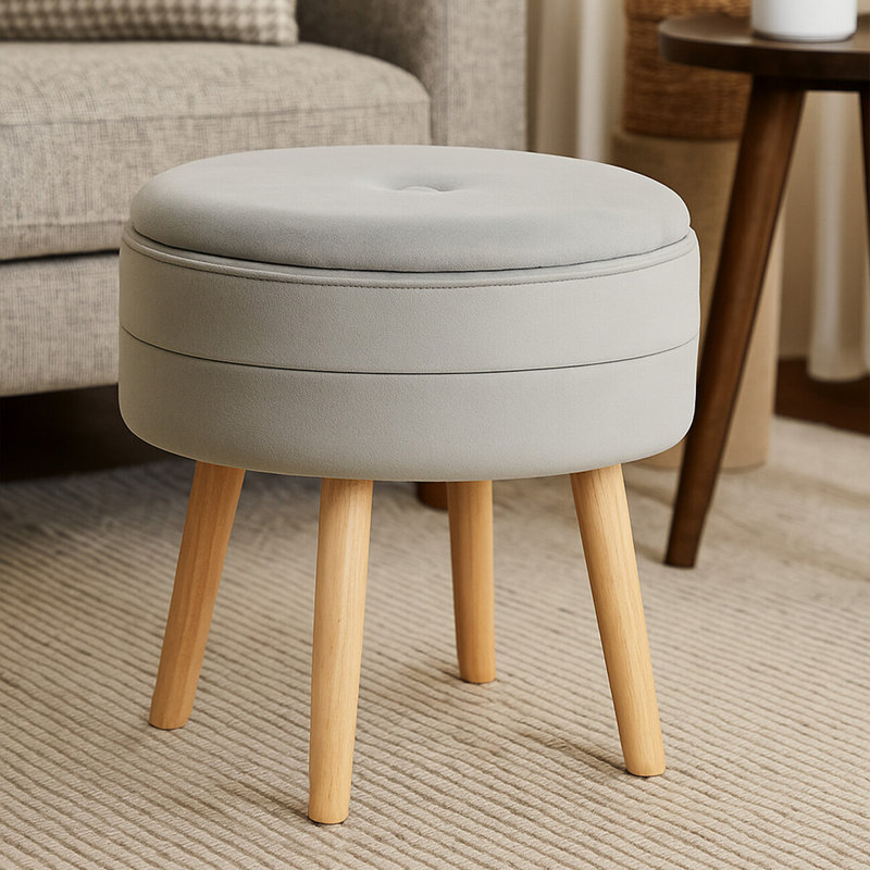 Presidio 46cm Wide Tufted Round Solid Colour Ottoman with Storage, Grey