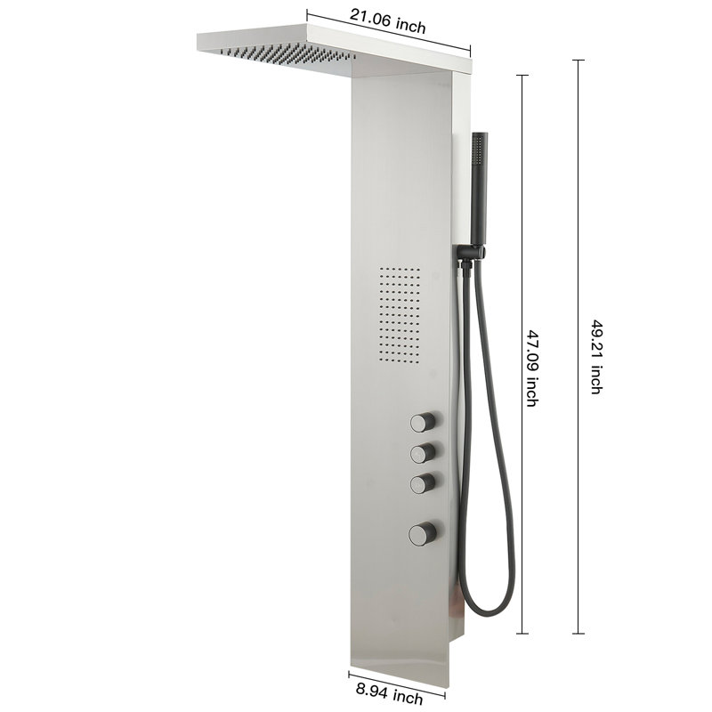 3-way Diverter Shower Tower Panel System with Fixed Shower Head, Brushed Nickel