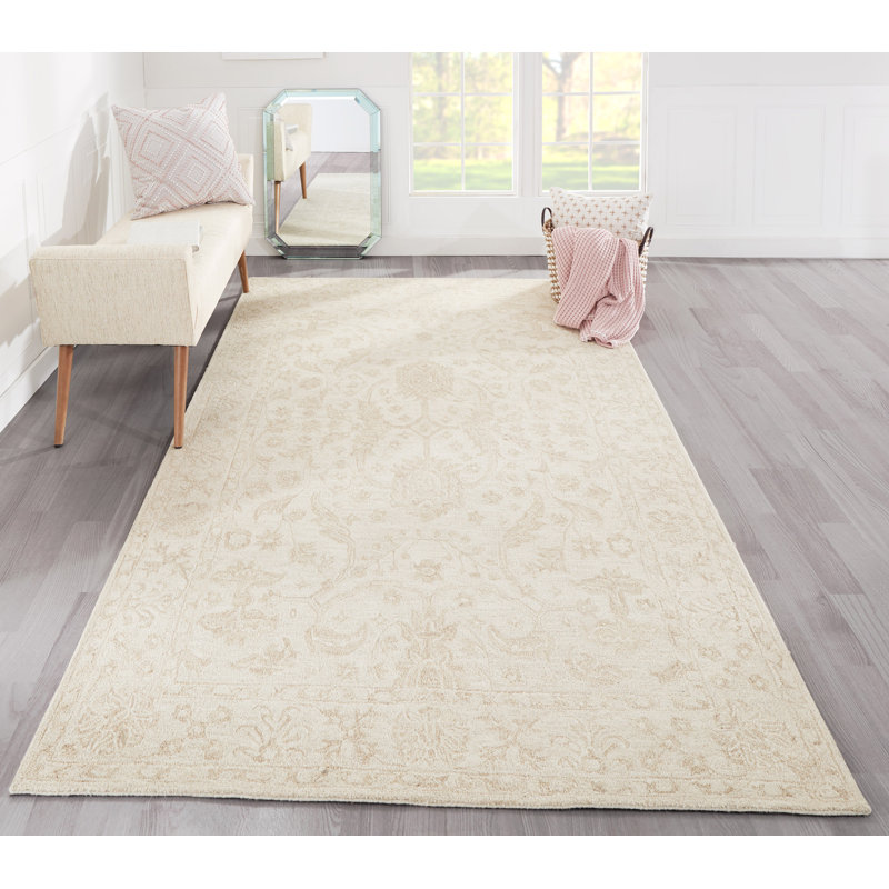 Tapis beige en laine touffeté à la main Cece, Rectangle 9 pi 6 po x 13 pi 6 po