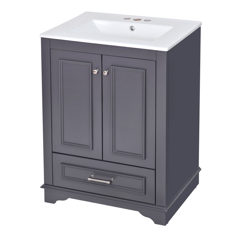Meuble-lavabo simple 24 po avec comptoir en céramique 24 po, Gris