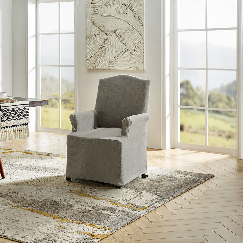Gatlinburg 26" W Solid and Manufactured Wood Dining Chair with Casters, Gray
