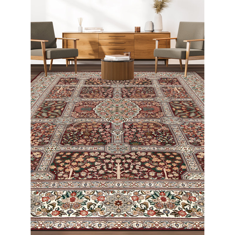 Tapis prune et ivoire noué à la main de haute qualité