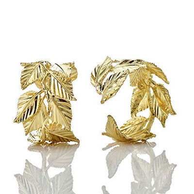 Gold Napkin Rings Set Stylized Multiple Leaves for Elegant Kitchen and Dining Table Decor