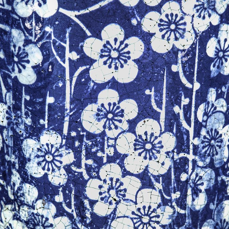 Jardinière en terre cuite, bleu blanc vieilli