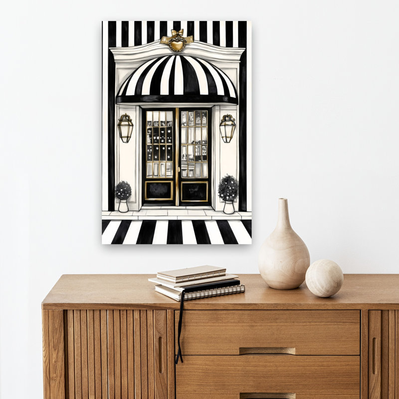 «Paris Holiday Storefront II Classic Elegant Geometric Architecture Plant», reproduction d'art murale, 18" H x 12" W