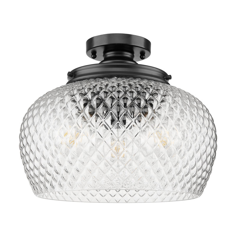 Breen 3 Light Semi-Flush with Clear Glass Shade, Matte Blake