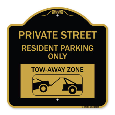 Enseigne signée de la série Designer - Plaque de rue privée Stationnement privé pour résident, zone de remorquage (avec graphique de remorquage) | Enseigne architecturale en aluminium de gros calibre vert et blanc 18 po x 18 po